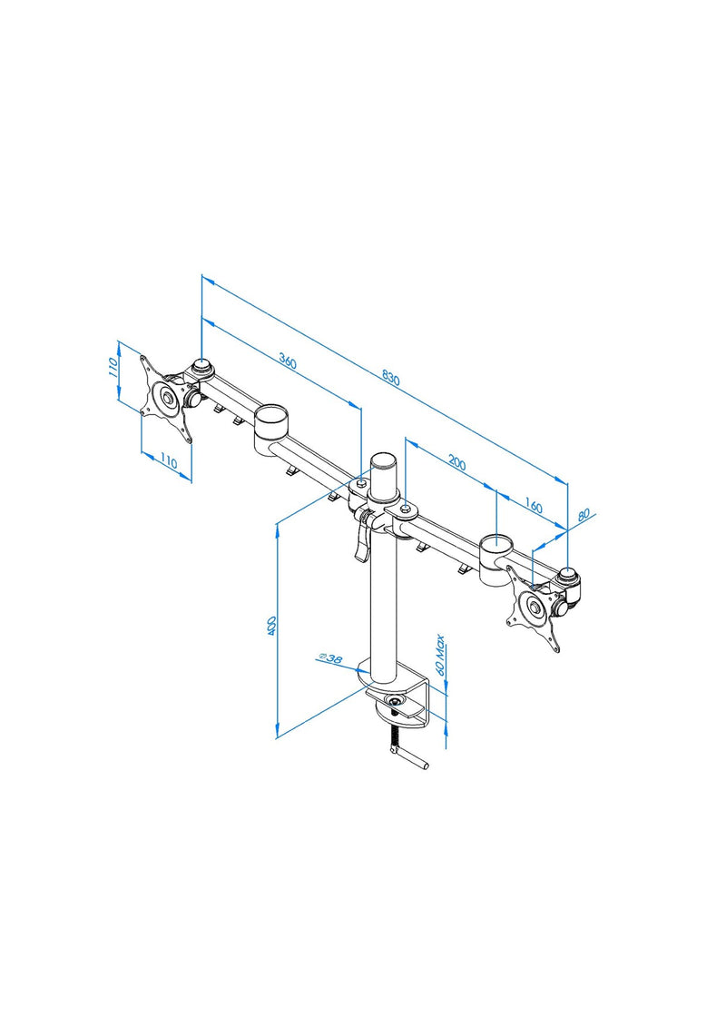 Stream Plus Dual Beam monitor arm dimensions