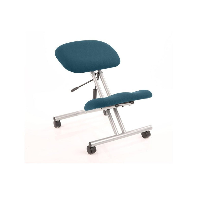 Kneeling stool - silver frame/teal fabric