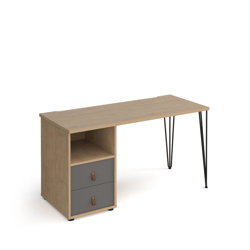 Tikal oak desk with grey drawer unit