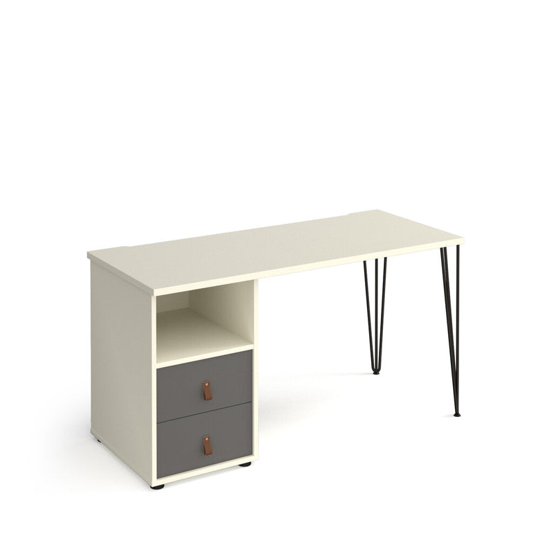 Tikal white desk with grey drawer unit