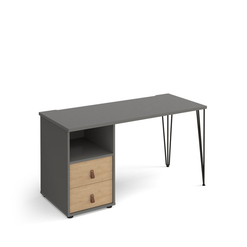 Tikal grey desk with oak drawer unit
